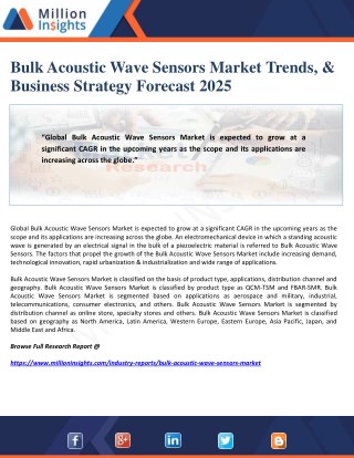 Bulk Acoustic Wave Sensors Market Trends, & Business Strategy Forecast 2025