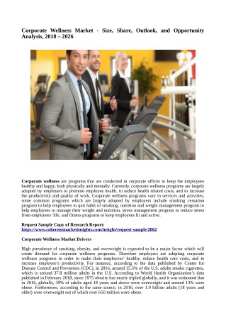 Corporate Wellness Market - Size, Share, Outlook, and Opportunity Analysis, 2018 – 2026