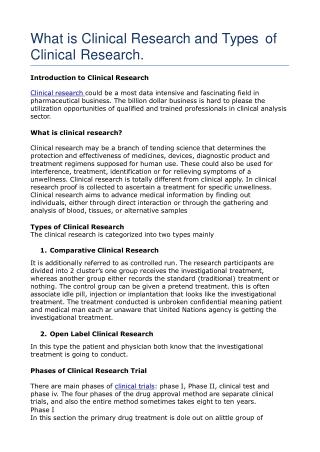 What is Clinical Research and Types of Clinical Research.