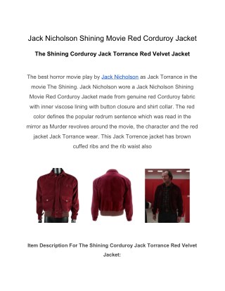 ack Nicholson Shining Movie Red Corduroy Jacket
