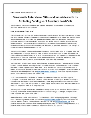 Sensomatic Enters New Cities and Industries with Its Exploding Catalogue of Premium Load Cells