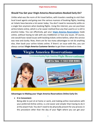 Virgin America Airlines | Dial @ 1 844 850 0365 | Virgin America Reservations