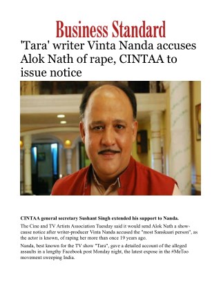 Tara' writer Vinta Nanda accuses Alok Nath of rape, CINTAA to issue notice 