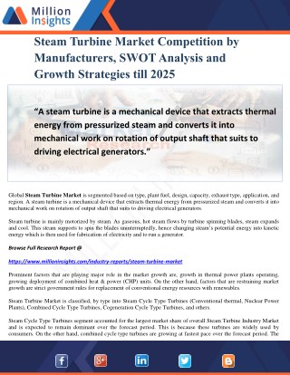 Steam Turbine Market Competition by Manufacturers, SWOT Analysis and Growth Strategies till 2025