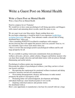 Write a Guest Post on Mental Health