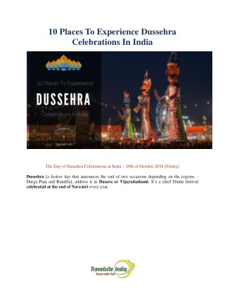 Best Places In India For Dussehra Celebrations
