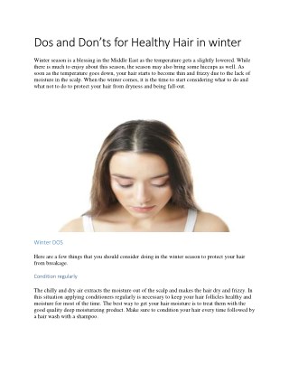 Dos and Don’ts for Healthy Hair in winter