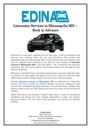 Limousine Services in Minneapolis MN – Book in Advance