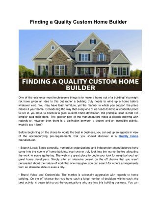 Finding a Quality Custom Home Builder