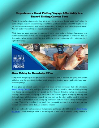 Experience a Great Fishing Voyage Affordably in a Shared Fishing Cancun Tour