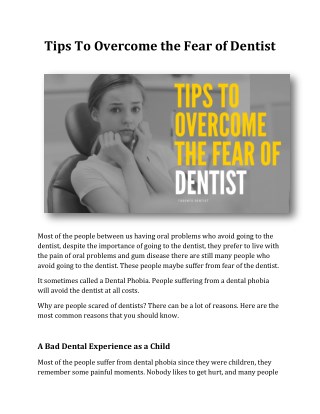 Tips To Overcome the Fear of Dentist