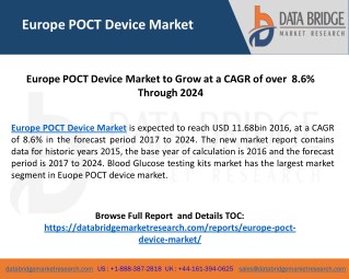 Europe POCT Device Market to Grow at a CAGR of over 8.6% Through 2024