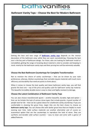 Bathroom Vanity Tops – Choose the Best for Modern Bathroom