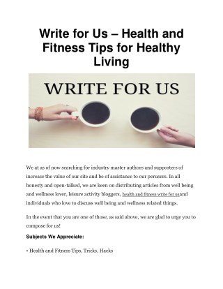 Write for Us – Health and Fitness Tips for Healthy Living