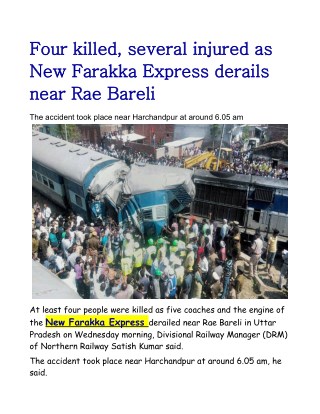 Four killed, several injured as New Farakka Express derails near Rae Bareli