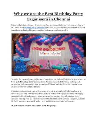 Why we are the Best Birthday Party Organisers in Chennai