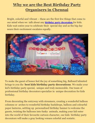 Why we are the Best Birthday Party Organisers in Chennai