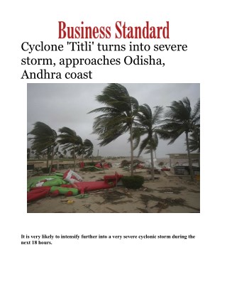 Cyclone 'Titli' turns into severe storm, approaches Odisha, Andhra coast