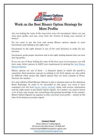 Work on the Best Binary Option Strategy for More Profits