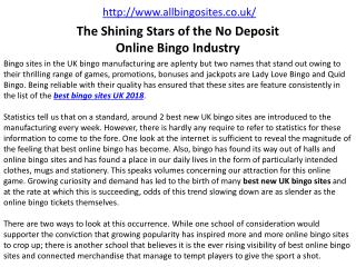 The Shining Stars of the No Deposit Online Bingo Industry