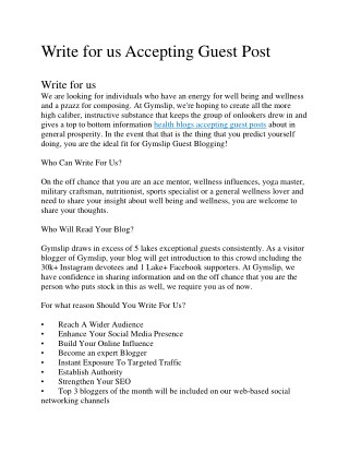 Write for us Accepting Guest Post