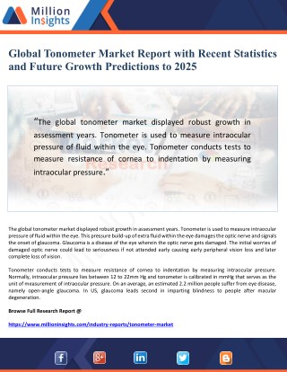 Global Tonometer Market Report With Recent Statistics and Future Growth Predictions to 2025