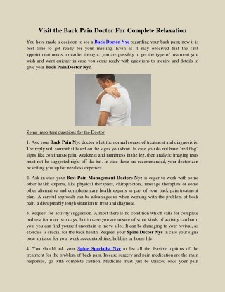 Visit the Back Pain Doctor For Complete Relaxation