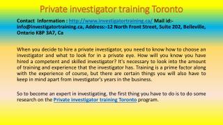 Private investigator training Toronto