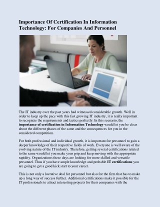Importance Of Certification In Information Technology: For Companies And Personnel