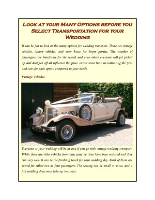 Look at your Many Options before you Select Transportation for your Wedding