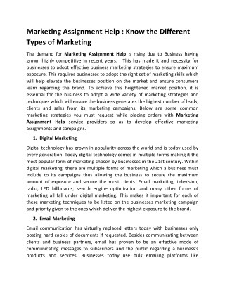 Marketing Assignment Help : Know the Different Types of Marketing