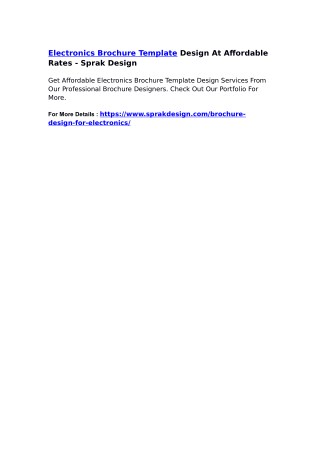 Electronics Brochure Template Design At Affordable Rates - Sprak Design