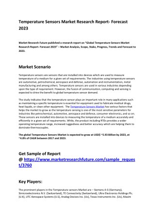 Temperature Sensors Market Opportunities, Developments and Potential of Market from 2018-2023