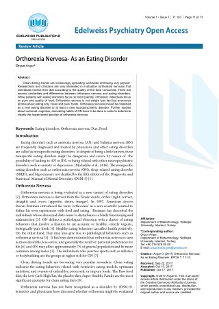 Orthorexia Nervosa- As an Eating Disorder