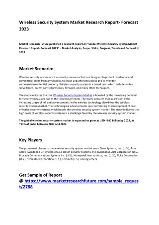 Wireless Security System Market 2018 with Focus on Competitive Landscape and Growth Factors