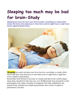 Sleeping too much may be bad for brain: Study