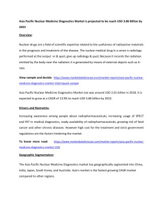 Asia Pacific Nuclear Medicine Diagnostics Market quickly expanding to reach USD 3.86 billion by 2018-2023