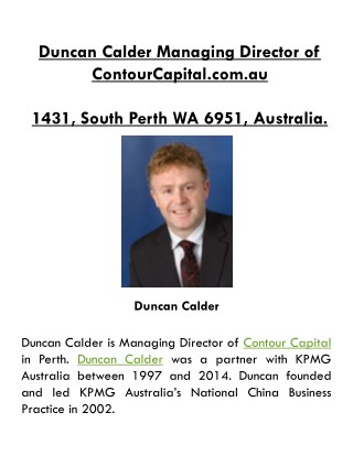 Duncan Calder - Managing Director of Contour Capital Perth