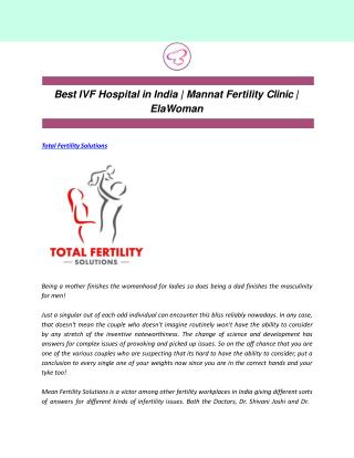 Best IVF Hospital in India | Mannat Fertility Clinic | ElaWoman