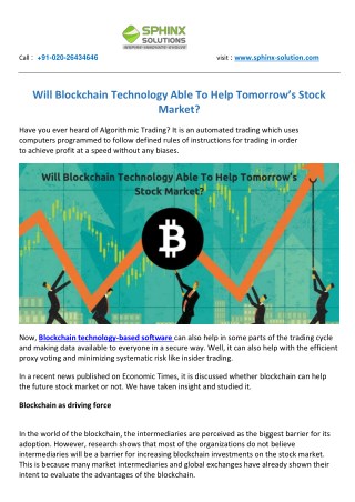 Will Blockchain Technology Able To Help Tomorrow’s Stock Market