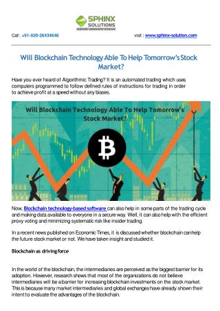 Will Blockchain Technology Able To Help Tomorrow’s Stock Market?