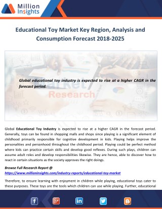 Educational Toy Market Key Region, Analysis and Consumption Forecast 2018-2025