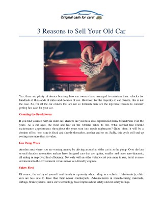 3 Reasons to Sell Your Old Car