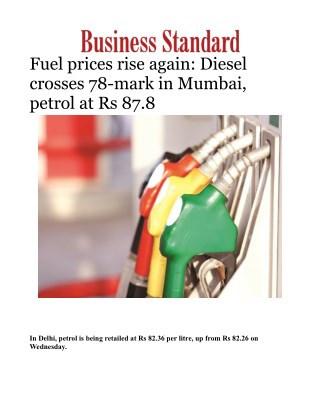Fuel prices rise again: Diesel crosses 78-mark in Mumbai, petrol at Rs 87.8 