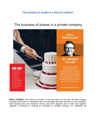 THE BUSINESS OF SHARES IN A PRIVATE COMPANY