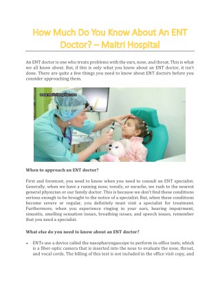 How Much Do You Know About An ENT Doctor? - Maitri Hospital