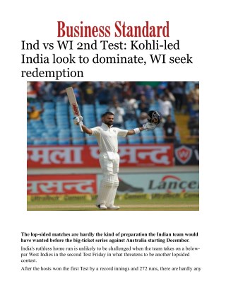 Ind vs WI 2nd Test: Kohli-led India look to dominate, WI seek redemption