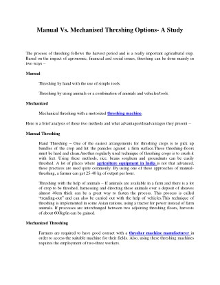 Comparative Evaluation of Manual & Mechanised Threshing Option – KMW Agri