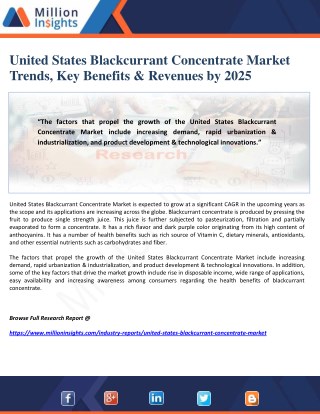 United States Blackcurrant Concentrate Market Trends, Key Benefits & Revenues by 2025