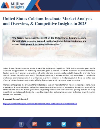 United States Calcium Inosinate Market Analysis and Overview, & Competitive Insights to 2025